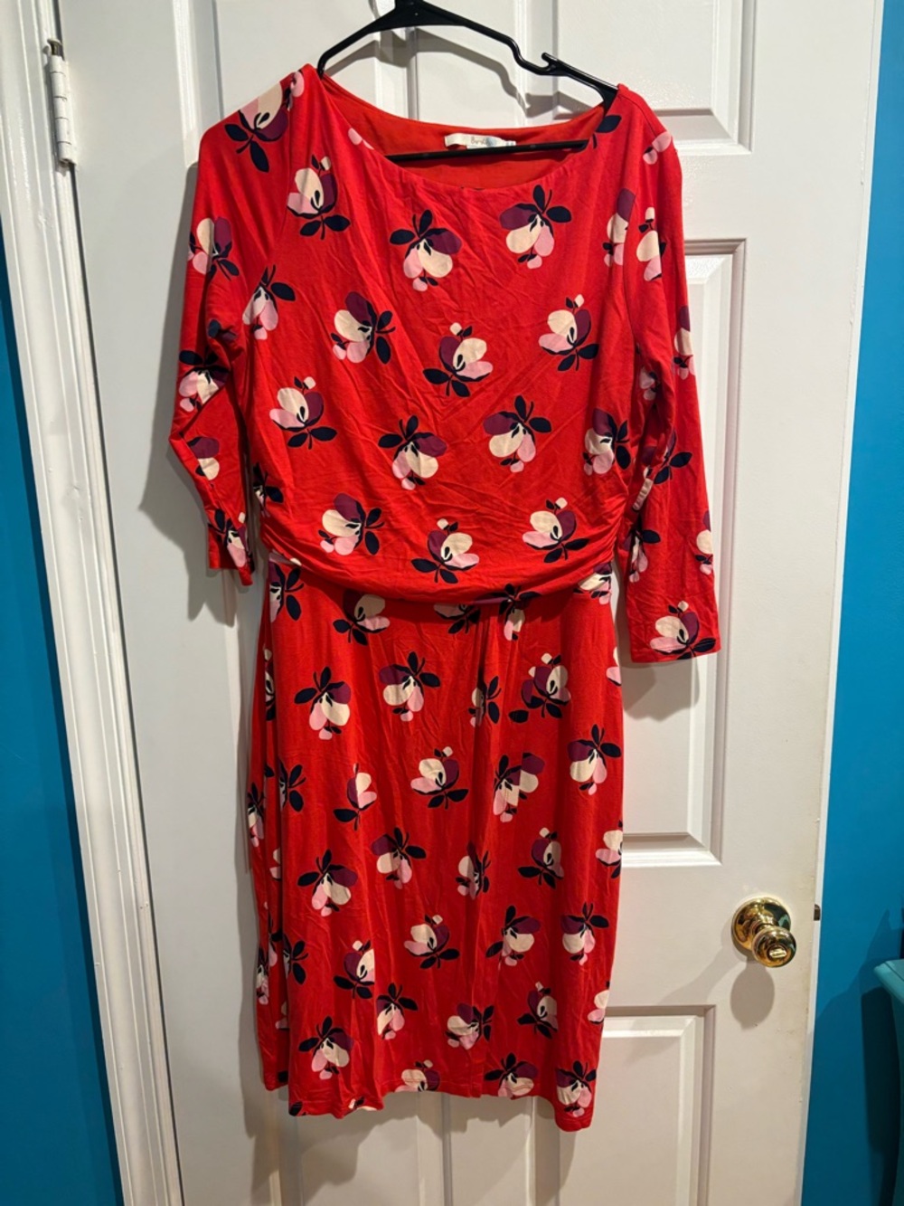 BODEN Lottie Ruched midi dress red floral sz 12 - Picture 2 of 7